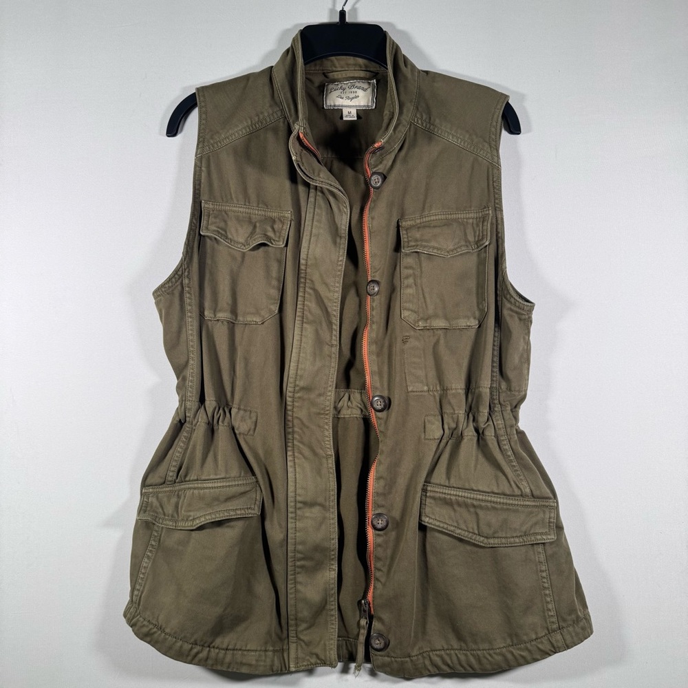 Lucky Brand Vest Womens Medium Full Zip Button Military Green Cargo Pockets